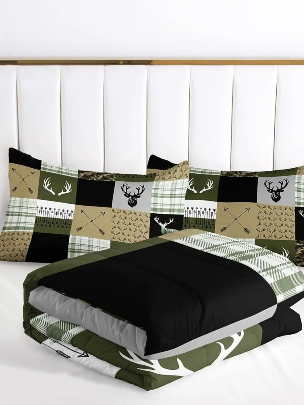 Hunting Camo Comforter Sets Queen Size，Bedding Sets for Kids,Arrows and Deers Co